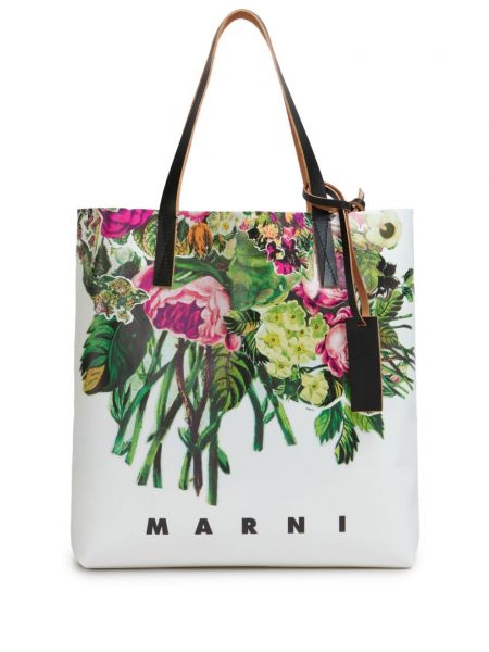 Geblümte shopper handtasche mit print Marni weiß