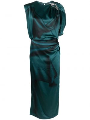 Drapované hedvábné saténové večerní šaty Lanvin modré