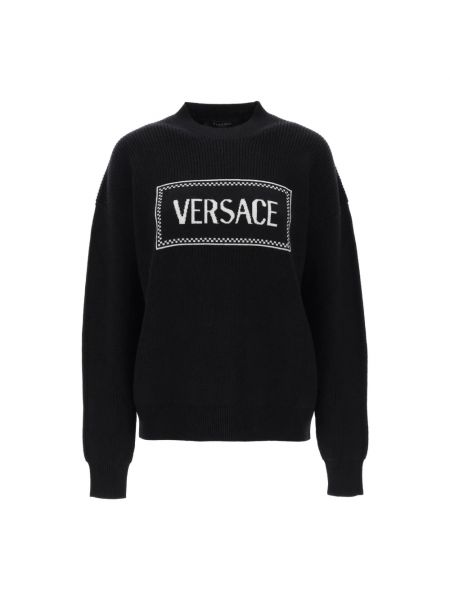 Sweter wełniany Versace czarny