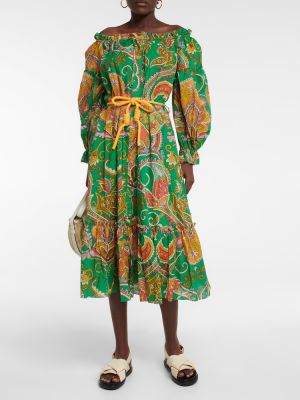 Kokvilnas midi kleita ar apdruku Alã©mais zaļš