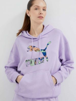 Mikina s kapucí s potiskem Puma fialová