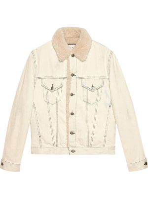 Белая джинсовая куртка с принтом со змеиным принтом Gucci