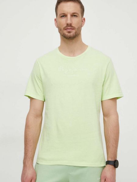 Памучна тениска с дълъг ръкав с апликация Pepe Jeans зелено