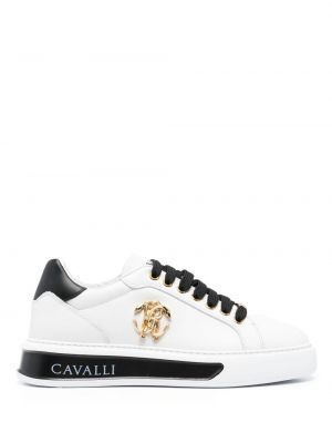 Sneakerși cu șireturi din dantelă Roberto Cavalli alb