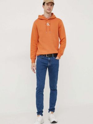Bluza z kapturem Calvin Klein Jeans pomarańczowa