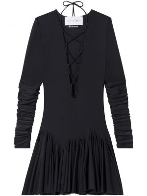 Mežģīņu plisēti mini kleita ar šņorēm Az Factory melns