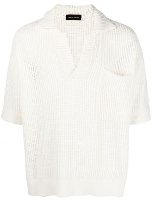 Krótki sweterek z dekoltem w serek Roberto Collina biały