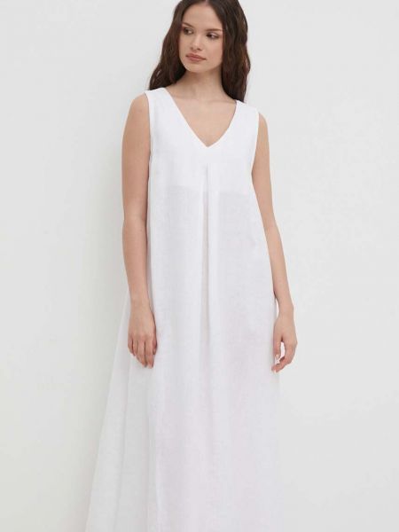 Lniana sukienka długa United Colors Of Benetton biała