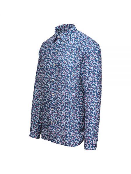 Льняная рубашка в цветочек с принтом Swims синяя