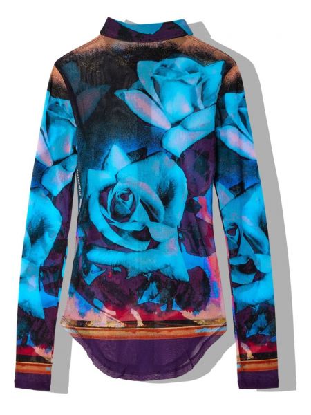 Chemise en jean à fleurs à imprimé en mesh Jean Paul Gaultier