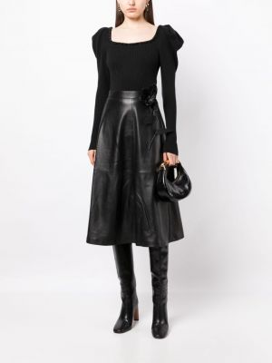 Květinové kožená sukně Elie Saab černé
