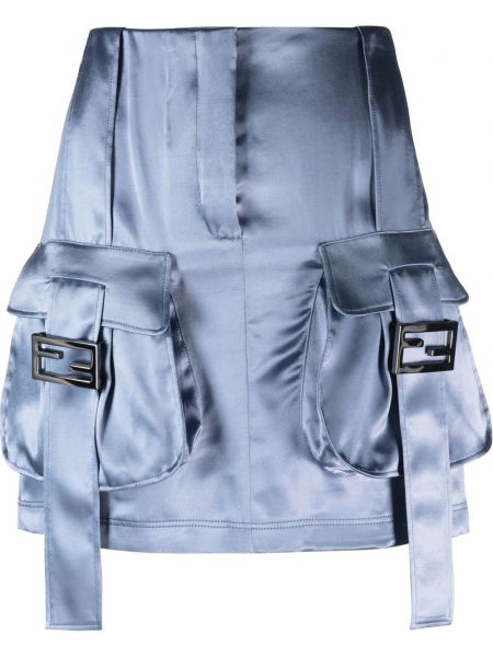 Сатенена мини пола с джобове Fendi синьо