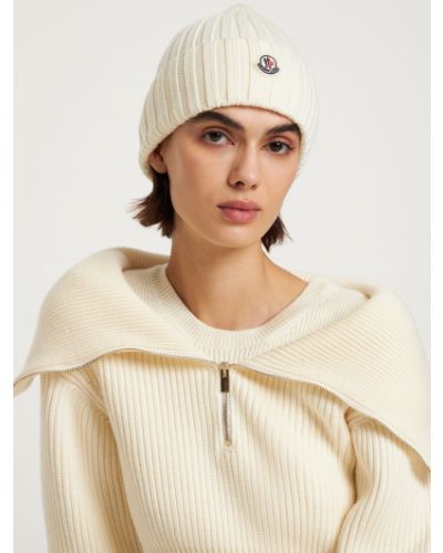 Cappello di lana di lana in maglia Moncler bianco
