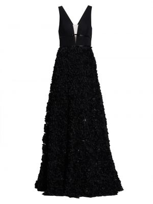 Платье с глубоким декольте с аппликацией Marchesa Notte черное