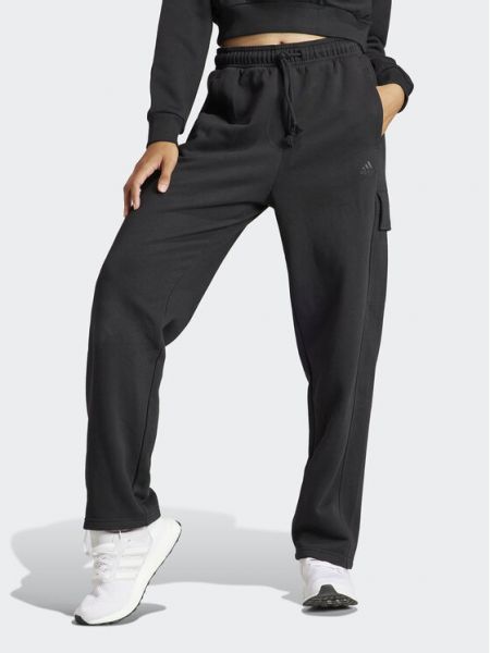 Černé fleecové cargo kalhoty relaxed fit Adidas