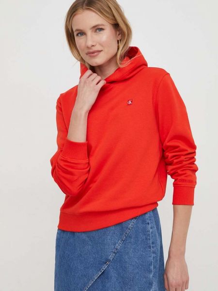 Bluza z kapturem Calvin Klein Jeans czerwona