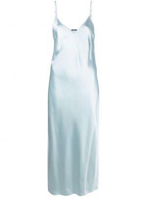 Hedvábné saténové večerní šaty s výstřihem do v Joseph modré