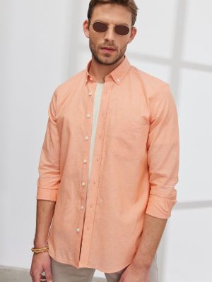 Λινό πουκάμισο με κουμπιά σε στενή γραμμή Ac&co / Altınyıldız Classics πορτοκαλί