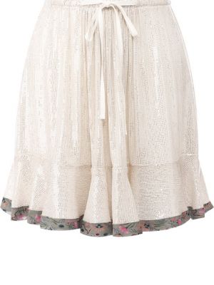 Шелковая юбка мини с пайетками Chloé серебряная