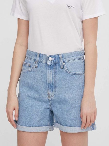 Kratke traper hlače visoki struk Calvin Klein Jeans plava