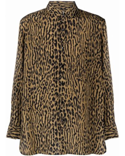 Chemise en soie à imprimé à imprimé léopard Saint Laurent