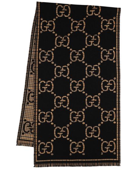 Pañuelo de lana de tejido jacquard Gucci negro
