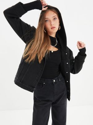 Denim jakna s kapuco Trendyol črna