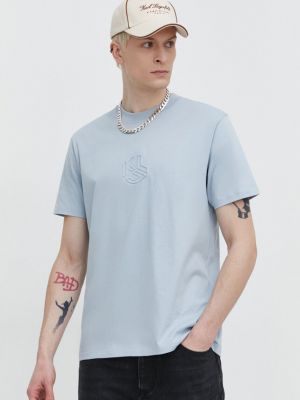 Памучна тениска с дълъг ръкав с апликация Karl Lagerfeld Jeans синьо