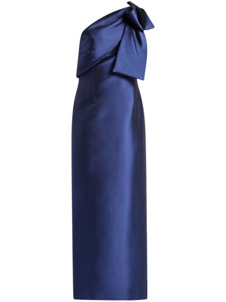 Сатенена вечерна рокля с панделка Sachin & Babi синьо