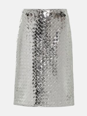 Kožená sukně Bottega Veneta stříbrné