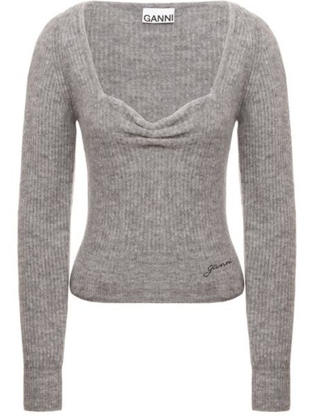 Шерстяной пуловер Ganni серый
