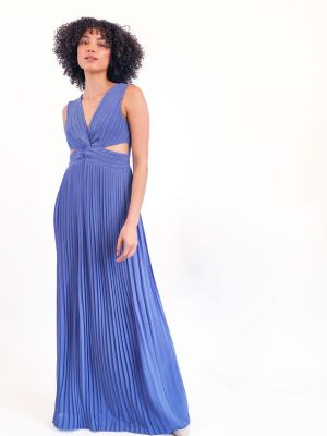 Плиссированное платье с вырезом на талии TFNC синий