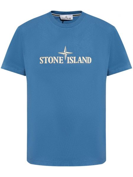 Painettu puuvilla t-paita Stone Island sininen