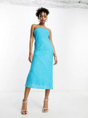 Платье миди с пайетками Asos голубое