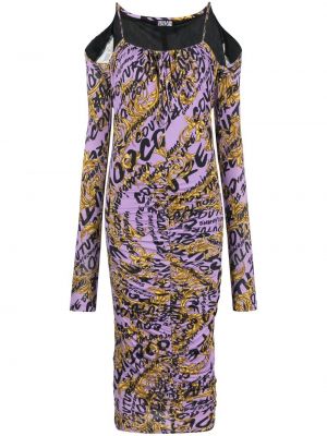Džínové šaty s potiskem Versace Jeans Couture fialové