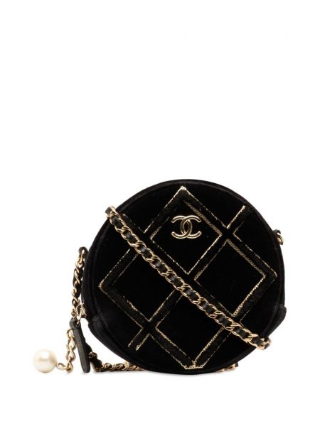 Кадифени кръгла чанта с пайети с перли Chanel Pre-owned черно
