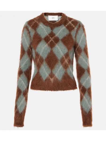 Mohair argyle-mønstret alpaca striktrøje Ami Paris brun