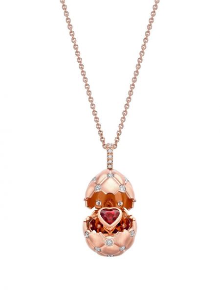 Rožinio aukso pakabukas su širdelėmis Fabergé