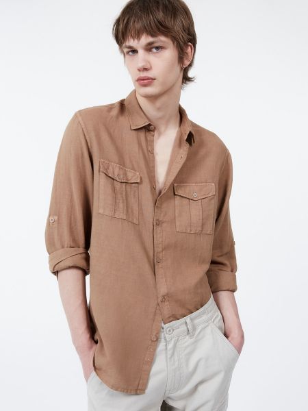 Camisa de lino con bolsillos Sfera marrón