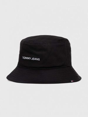 Памучна шапка с козирки Tommy Jeans черно