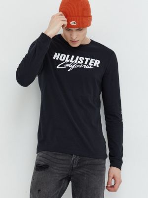 Bavlněné tričko s dlouhým rukávem s potiskem s dlouhými rukávy Hollister Co. bílé
