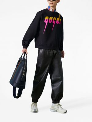 Raštuotas medvilninis džemperis Gucci juoda