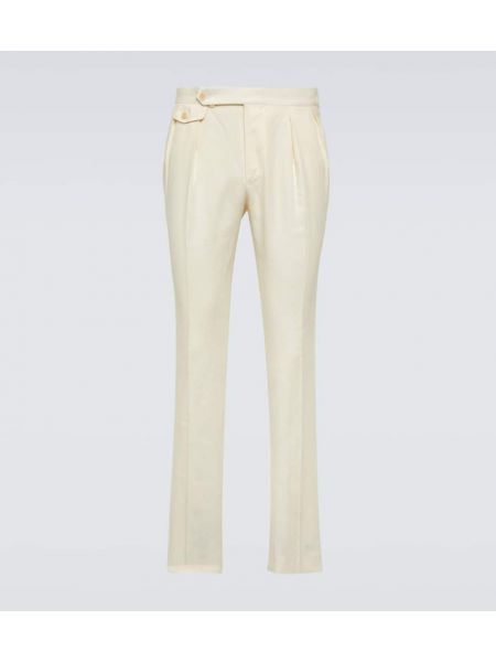 Ľanové rovné nohavice Polo Ralph Lauren biela
