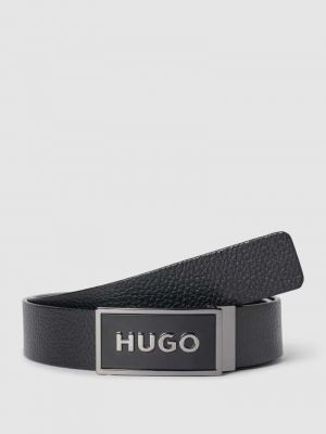 Pasek skórzany w paski Hugo czarny