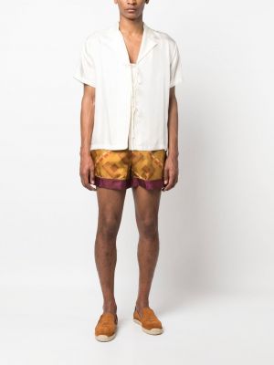 Shorts en soie à imprimé à motif géométrique Pierre-louis Mascia marron