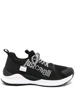 Sneakersy sznurowane z nadrukiem koronkowe Just Cavalli czarne