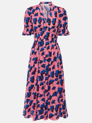 Βαμβακερή μίντι φόρεμα με σχέδιο Diane Von Furstenberg ροζ
