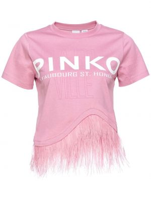 Tricou cu pene cu imagine Pinko roz