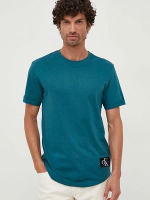 Тениска с дълъг ръкав с апликация Calvin Klein Jeans зелено