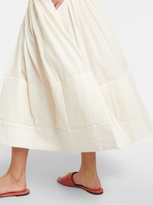 Bavlnená ľanová midi sukňa Tory Burch béžová